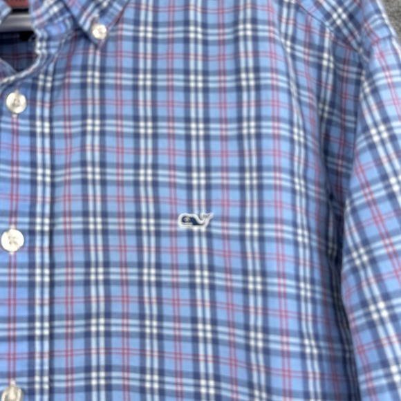 Vineyard Vines Mens Blue & Red Plaid Whale Shirt Button-Down 100% Cotton Size L - Picture 2 of 8